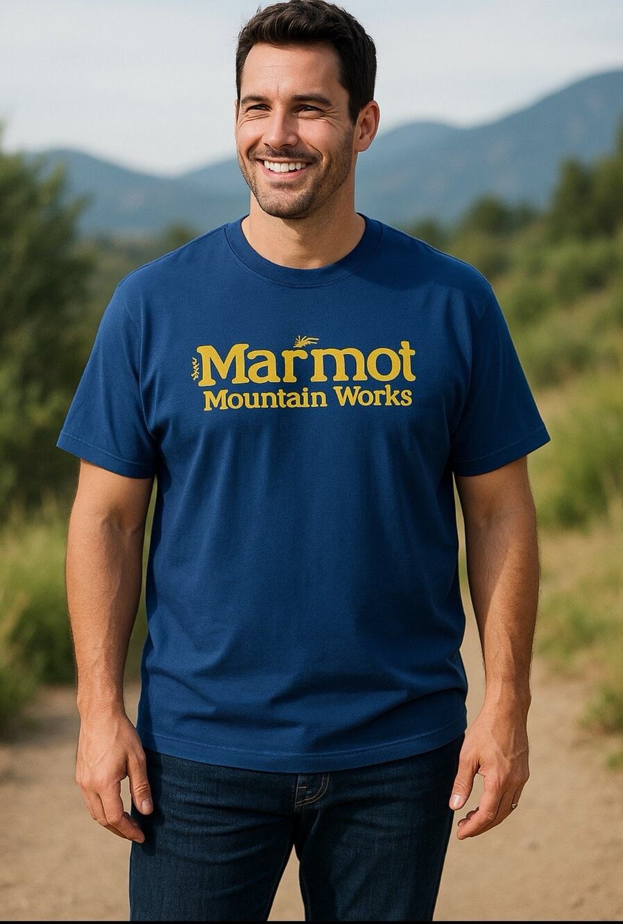 Marmot Mountain T Shirt Mens XXL Twilight Blue Graphic Cairns Tee NWT - Picture 1 of 12